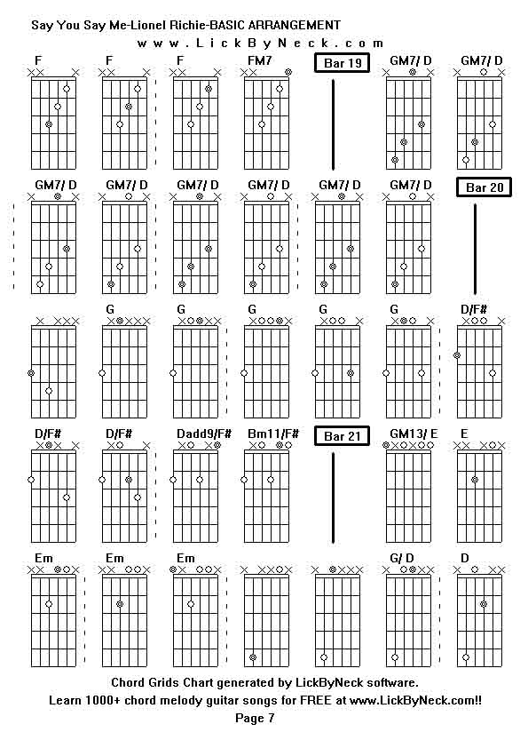 Chord Grids Chart of chord melody fingerstyle guitar song-Say You Say Me-Lionel Richie-BASIC ARRANGEMENT,generated by LickByNeck software.